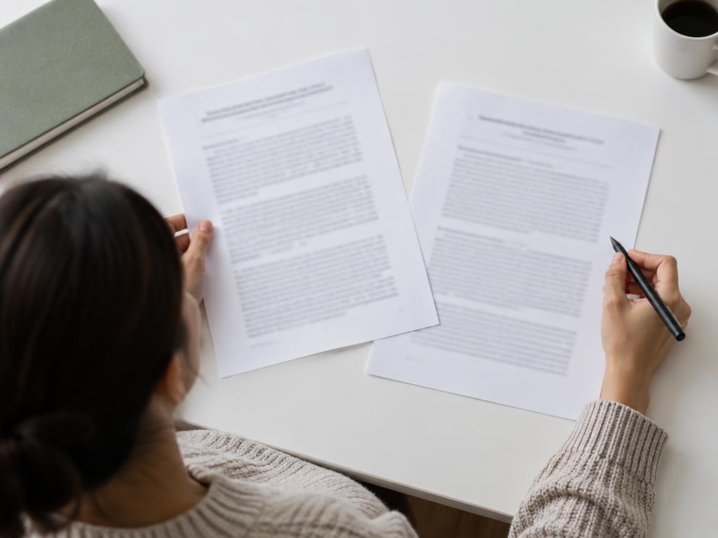Reader comparing research papers and considering their limitations