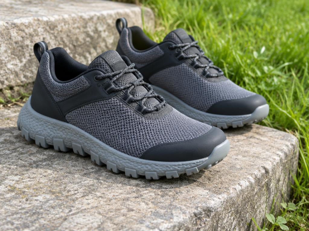 Rubber-soled shoes beside grass illustrating insulation from the ground